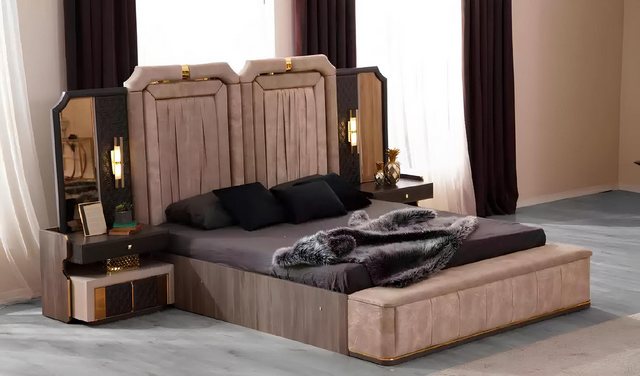 Xlmoebel Bett Schlafzimmer-Set in Beige mit Doppelbett und Stoff-Nachttisch günstig online kaufen