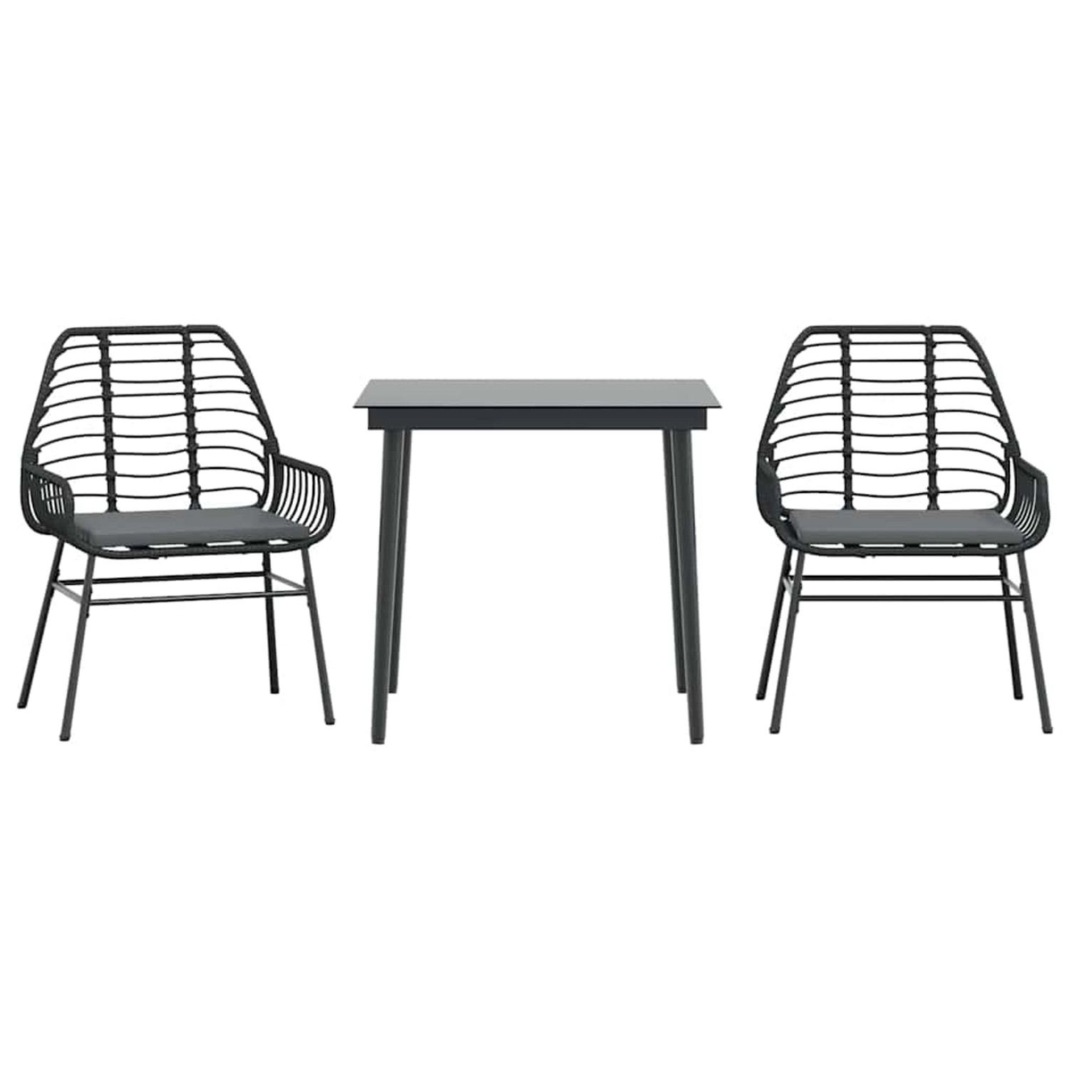 vidaXL 3-Tlg Garten-Essgruppe mit Kissen Schwarz Poly Rattan Glas 3334450 günstig online kaufen
