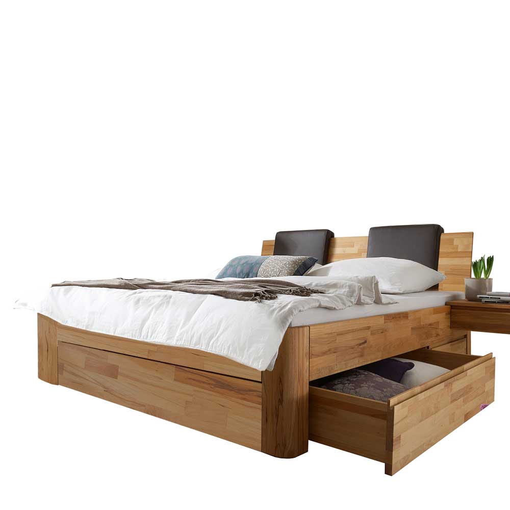 Bett mit Schubladen aus Kernbuche Massivholz 100 cm hoch günstig online kaufen