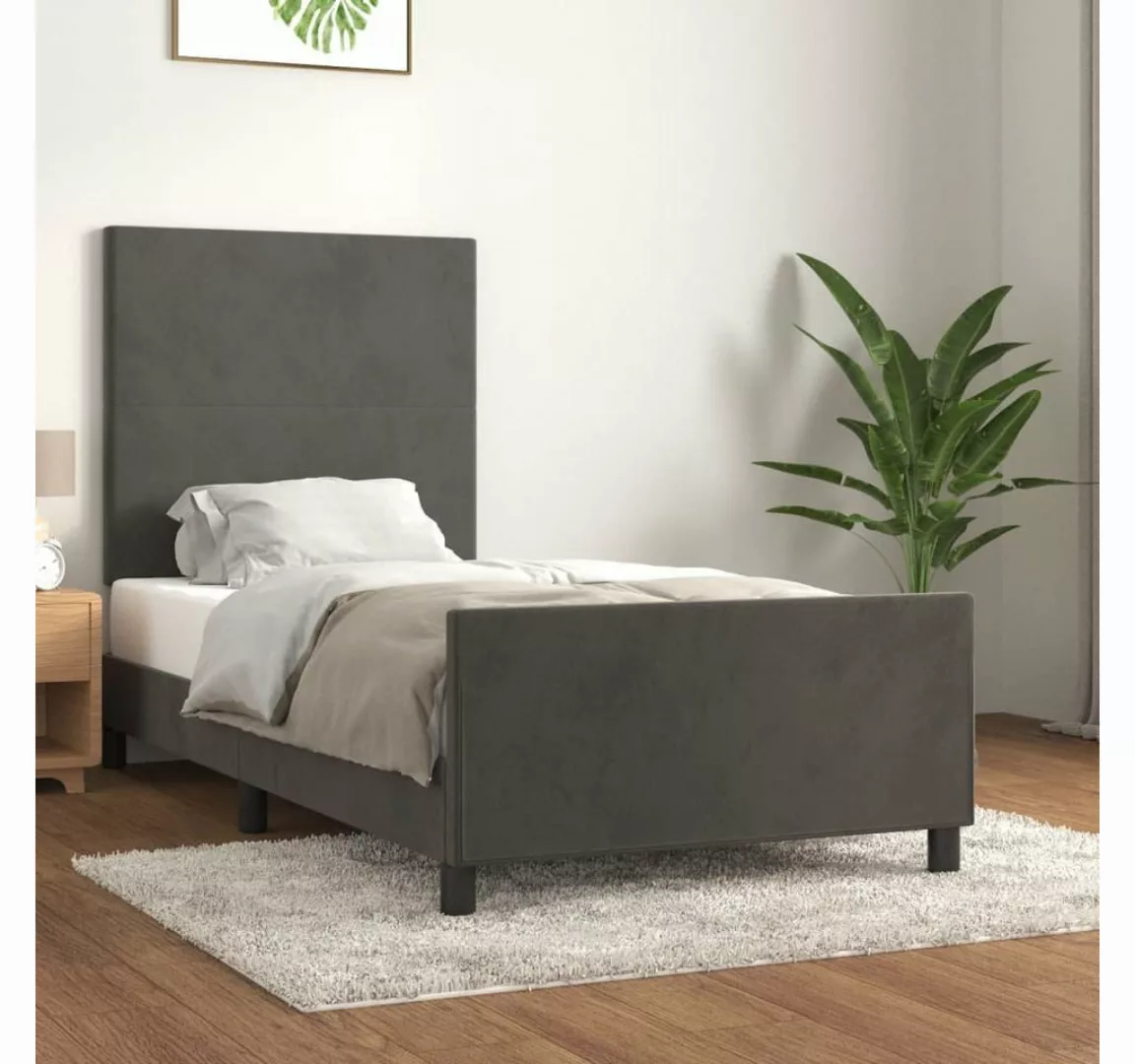 furnicato Bett Bettgestell mit Kopfteil Dunkelgrau 100x200 cm Samt günstig online kaufen