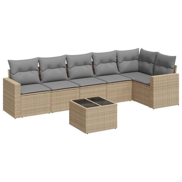 vidaXL Sofaelement 7-tlg. Garten-Sofagarnitur mit Kissen Beige Poly Rattan günstig online kaufen