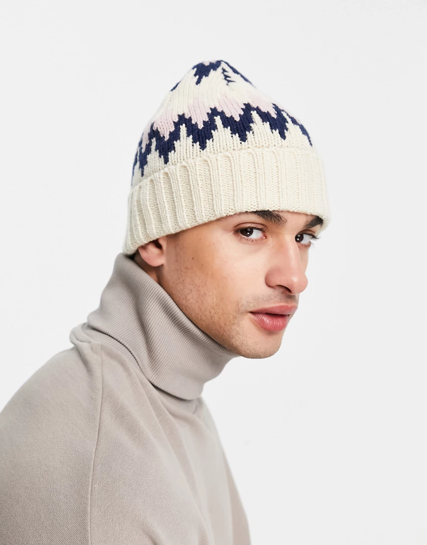 ASOS DESIGN – Fischermütze mit Norwegermuster-Neutral günstig online kaufen