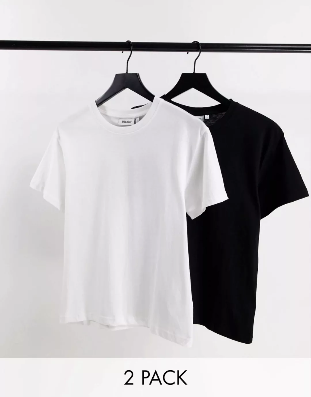 Weekday – Alanis – T-Shirts aus Bio-Baumwolle in Schwarz und Weiß im 2er-Pa günstig online kaufen