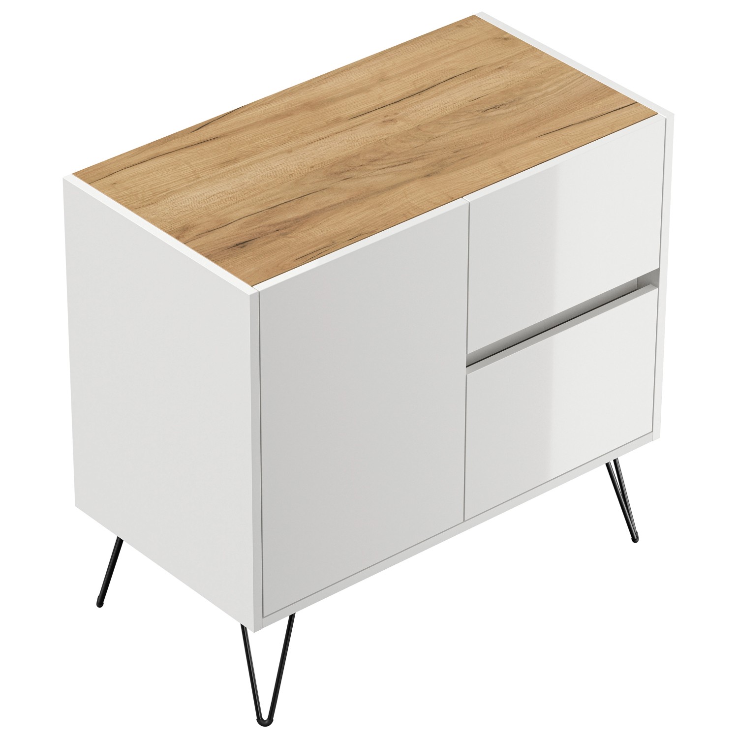 Posseik Sideboard Industrial C 2 Schubladen 1 Tür 80 cm Weiß Eiche Top günstig online kaufen
