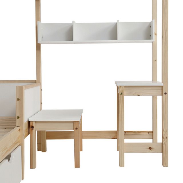 HAUSS SPLOE Kinderbett 90x200cm mit Schubladen, Regalen, Tisch und Hocker, günstig online kaufen