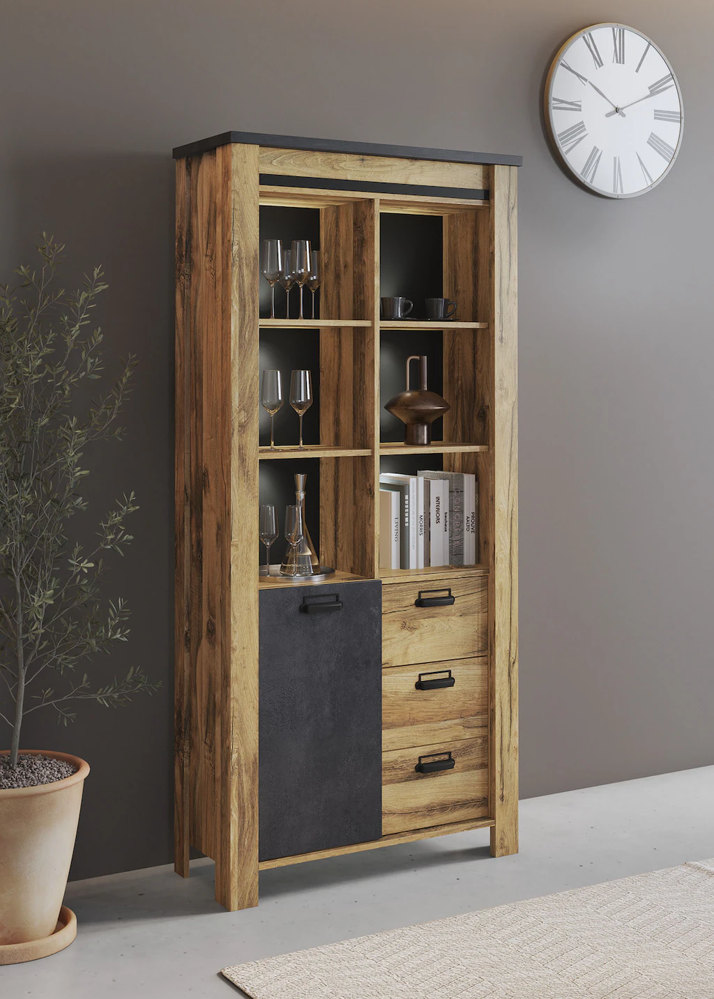 Home affaire Vitrine "York, moderner Hochschrank, Schrank in Hunton Oak Dek günstig online kaufen