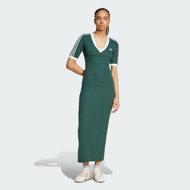 adidas Originals Maxikleid ADICOLOR 3-STREIFEN KNIT V-NECK KLEID günstig online kaufen