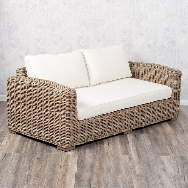 LebensWohnArt Sofa 3-Sitzer Lounge Sofa LIVING Rattan in Grey ca. L200cm günstig online kaufen