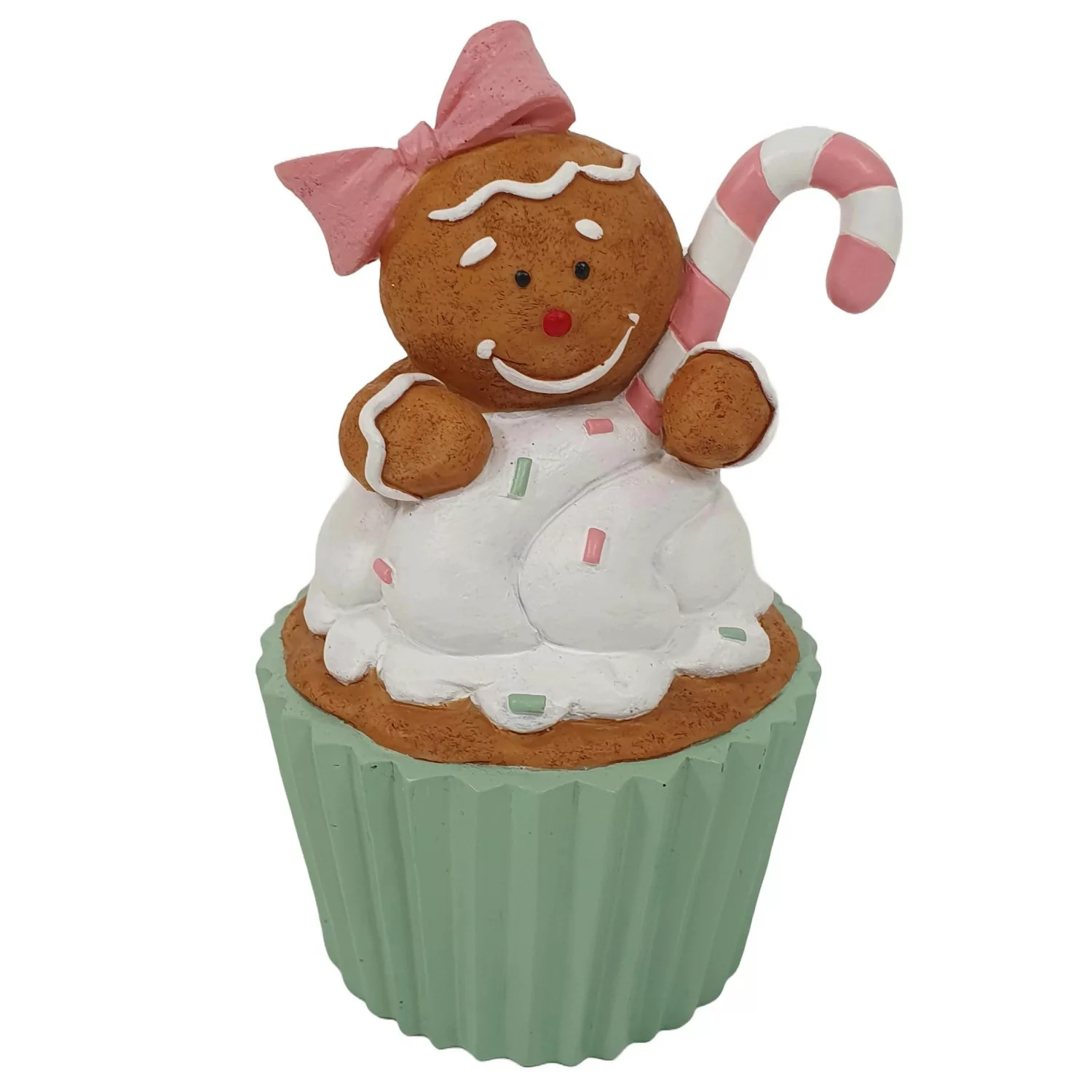 Dekorative Weihnachtsfigur Cupcake mit Lebkuchenmädchen Braun-Bunt günstig online kaufen