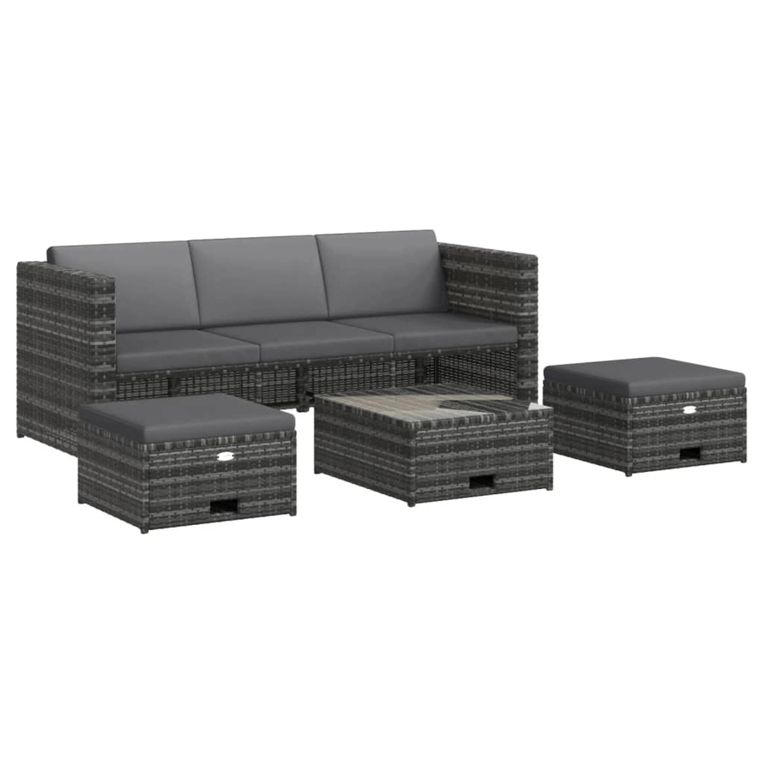 4-tlg. Garten-lounge-set Mit Auflagen Poly Rattan Grau günstig online kaufen