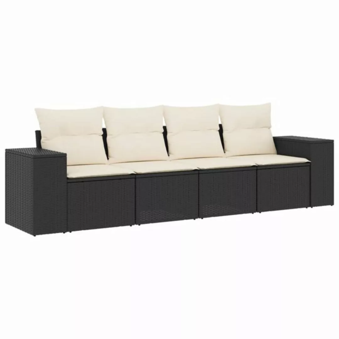 vidaXL Loungesofa 4-tlg. Garten-Sofagarnitur mit Kissen Schwarz Poly Rattan günstig online kaufen