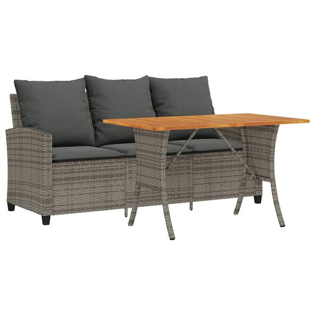 vidaXL Loungesofa Gartensofa 3-Sitzer mit Kissen & Tisch Grau Poly Rattan, günstig online kaufen