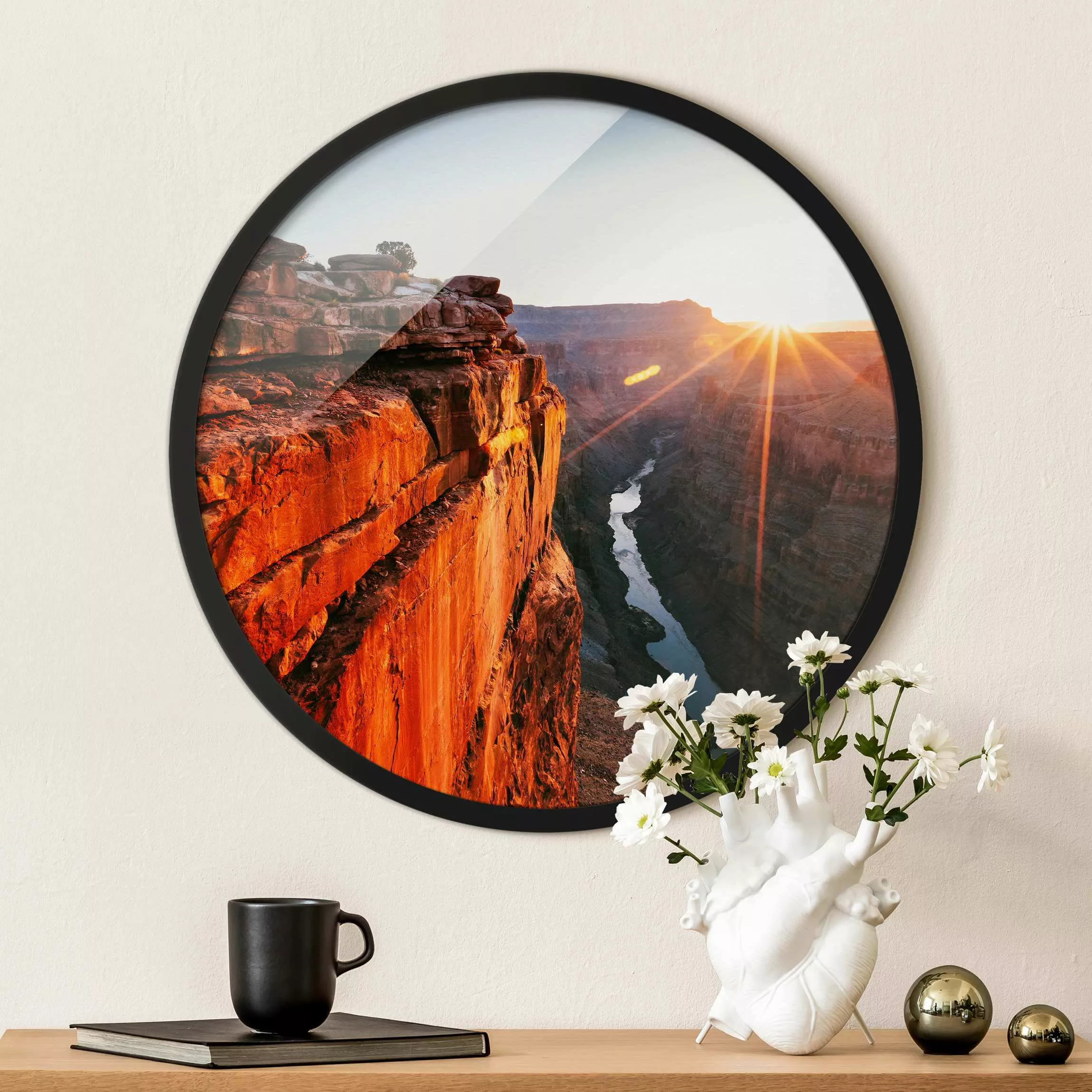 Rundes Gerahmtes Bild Sonne im Grand Canyon günstig online kaufen