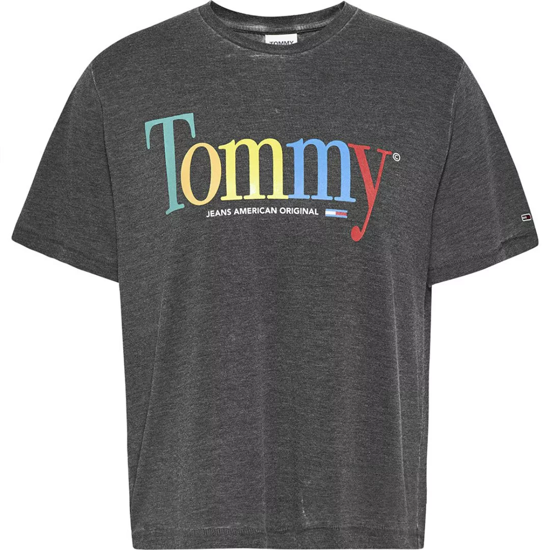 Tommy Jeans – T-Shirt in Schwarz mit Logo in Regenbogenfarben günstig online kaufen