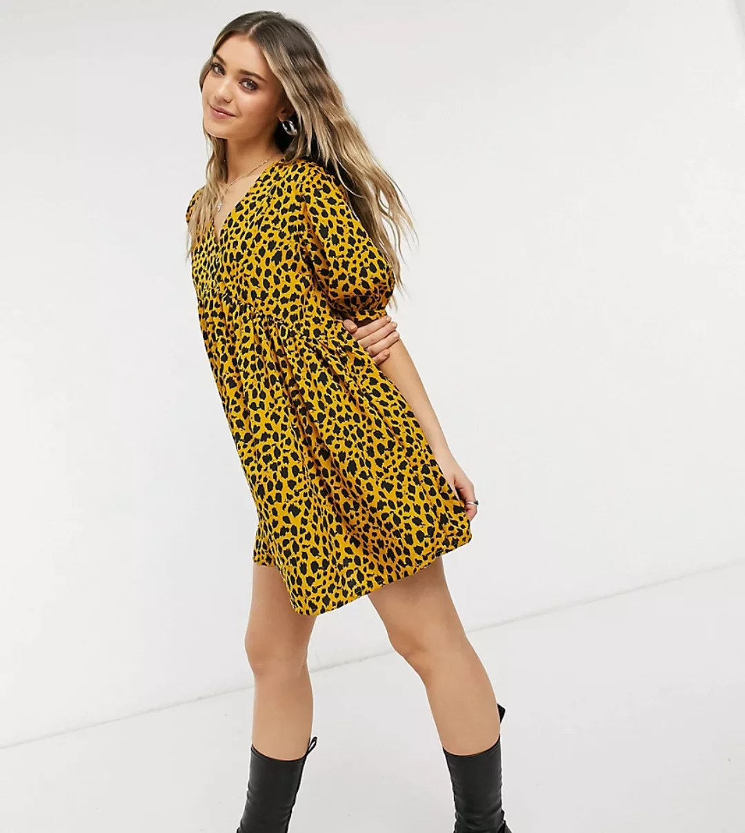 Wednesday's Girl – Mini-Hängerkleid mit skizzenhaftem Animalprint-Gelb günstig online kaufen