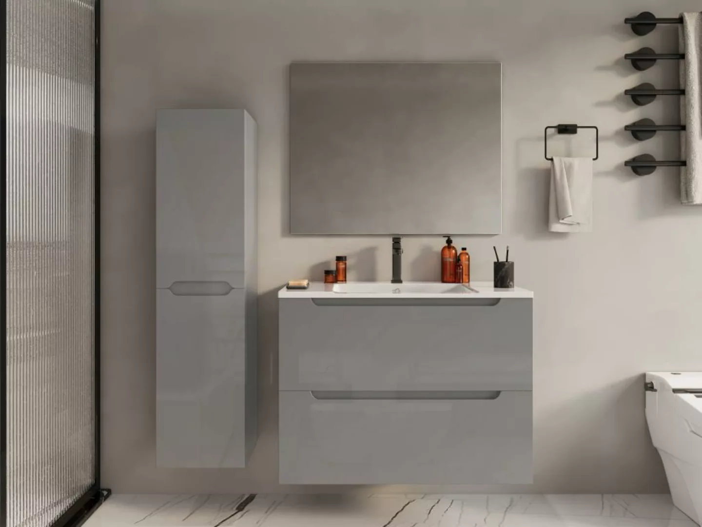 Waschbeckenunterschrank hängend - 80 cm - Grau - STEFANIE günstig online kaufen