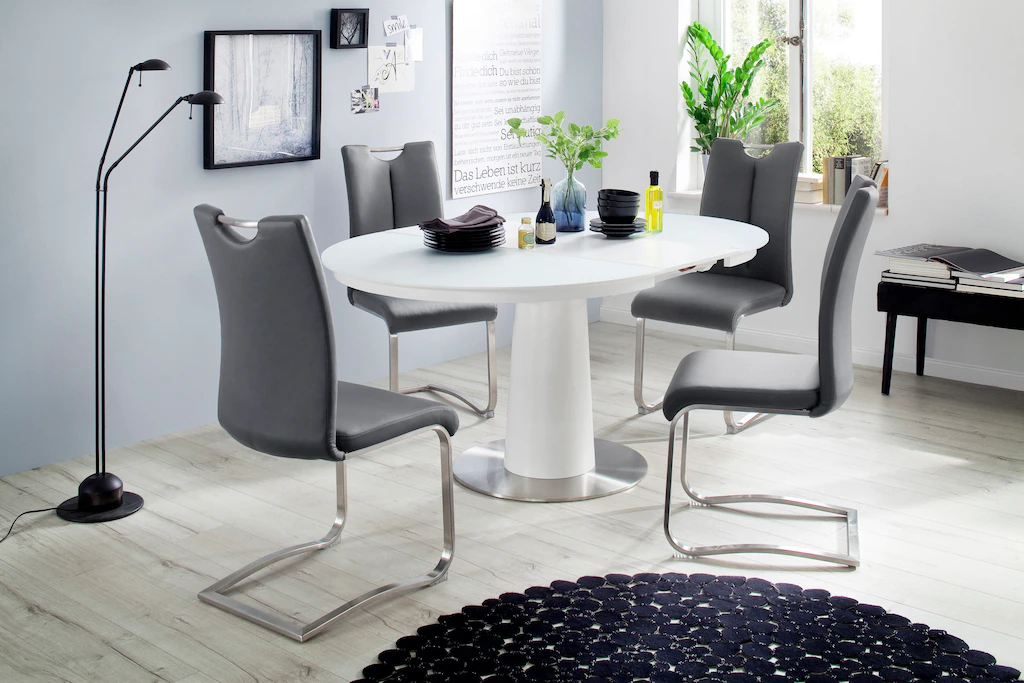 MCA furniture Esstisch "Waris", Esstisch Rund mit Synchronsauszug, Weiß mat günstig online kaufen