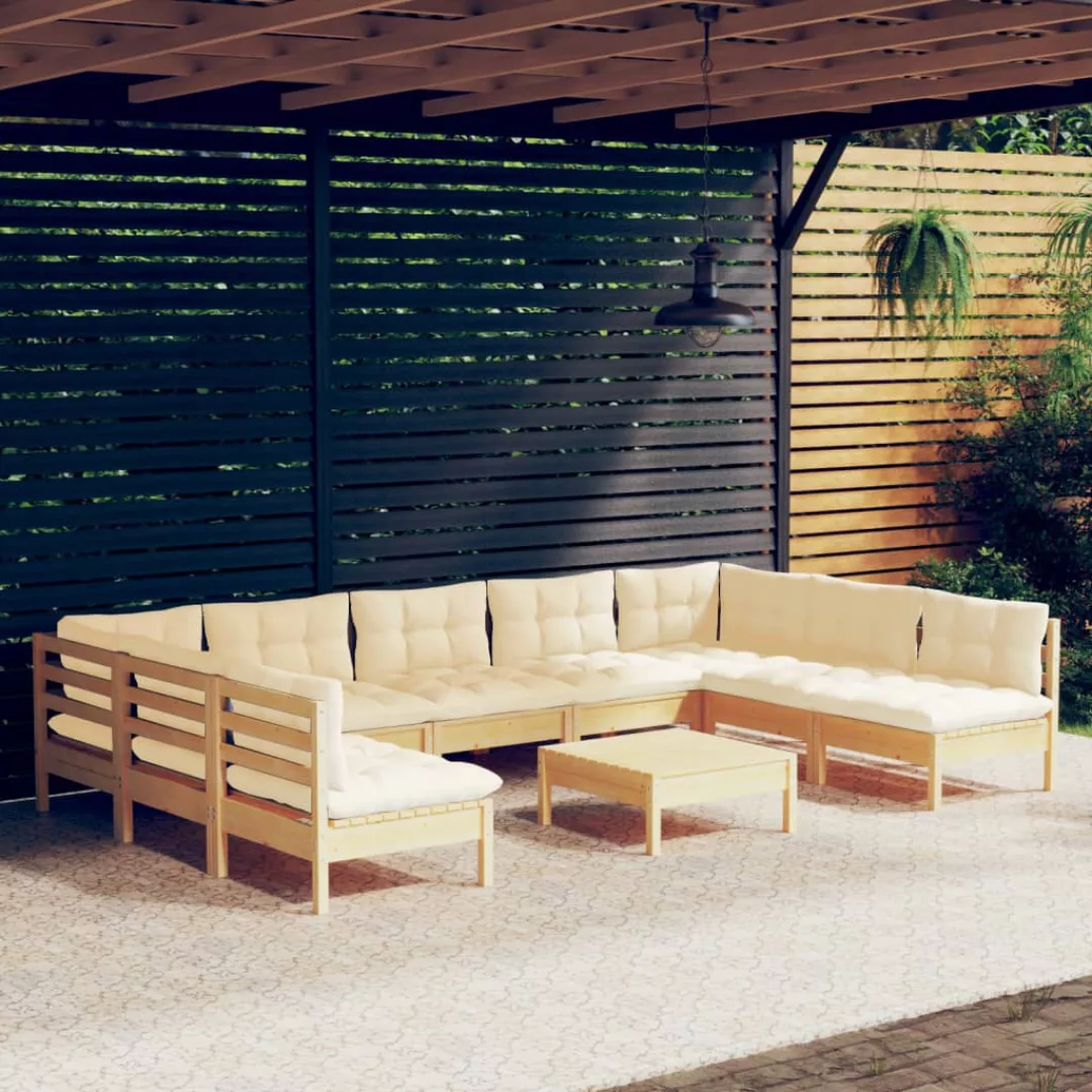 10-tlg. Garten-lounge-set Mit Creme Kissen Massivholz Kiefer günstig online kaufen