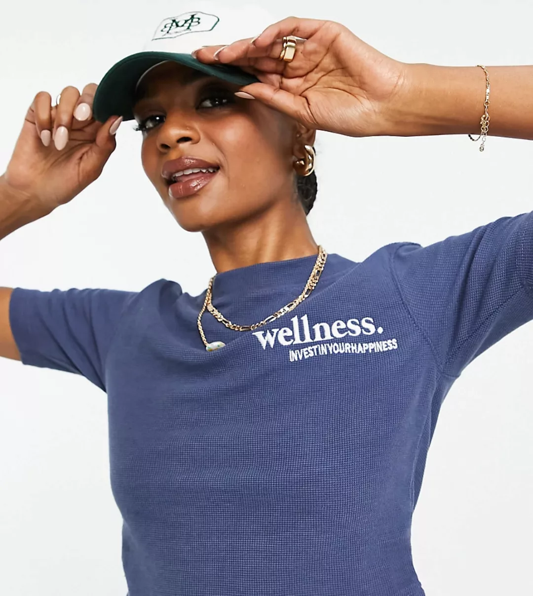 Missguided Tall ‑ Kurzes T-Shirt in Blau mit Wellness-Motiv, Kombiteil-Grau günstig online kaufen