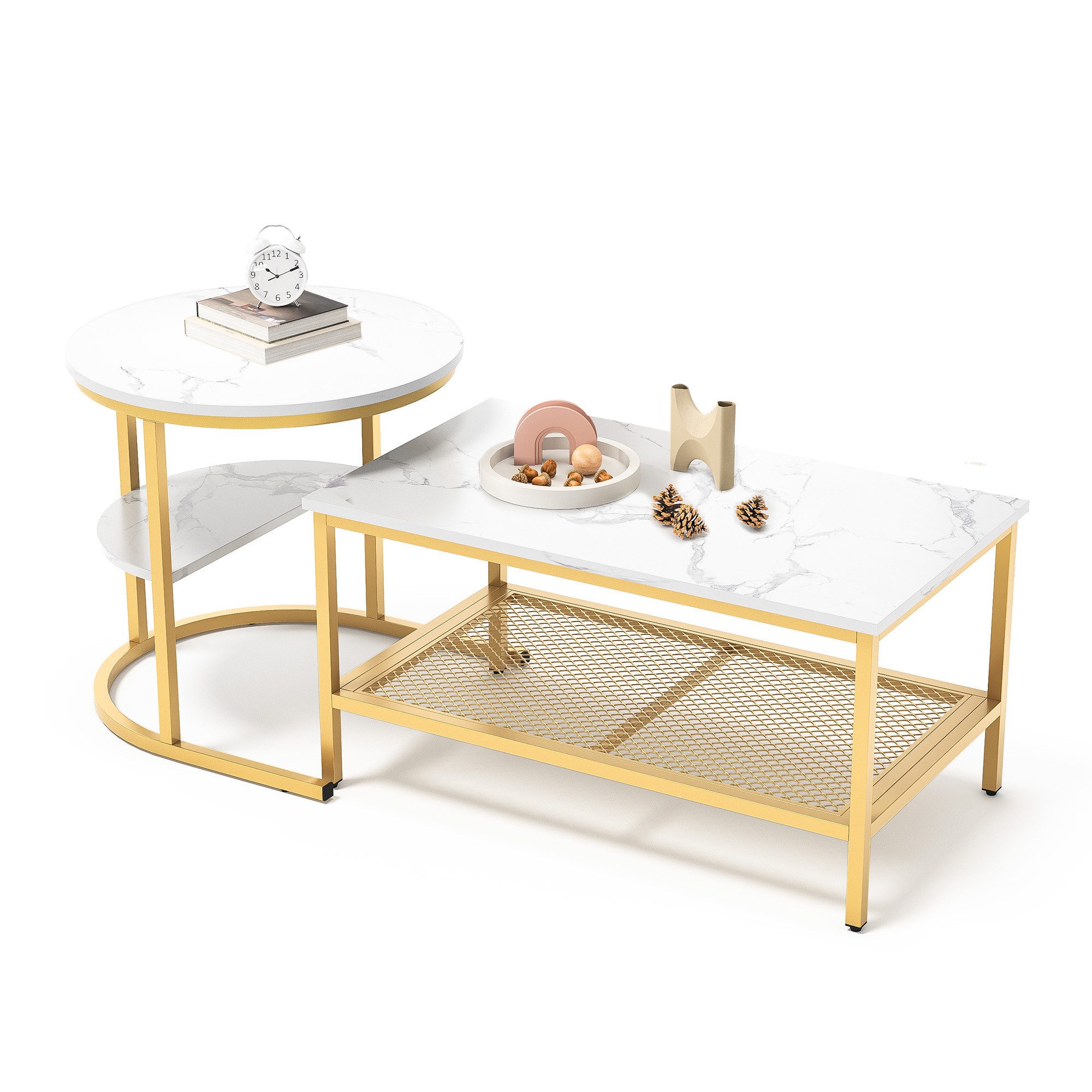 FUROKOY Couchtisch gold Wohnzimmer Tisch 2er-Satztisch günstig online kaufen