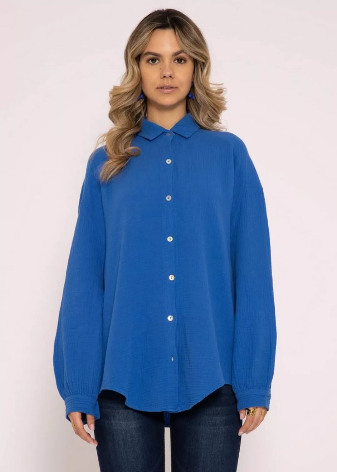 SASSYCLASSY Longbluse Oversize Musselin Bluse Damen Langarm Hemdbluse lang günstig online kaufen