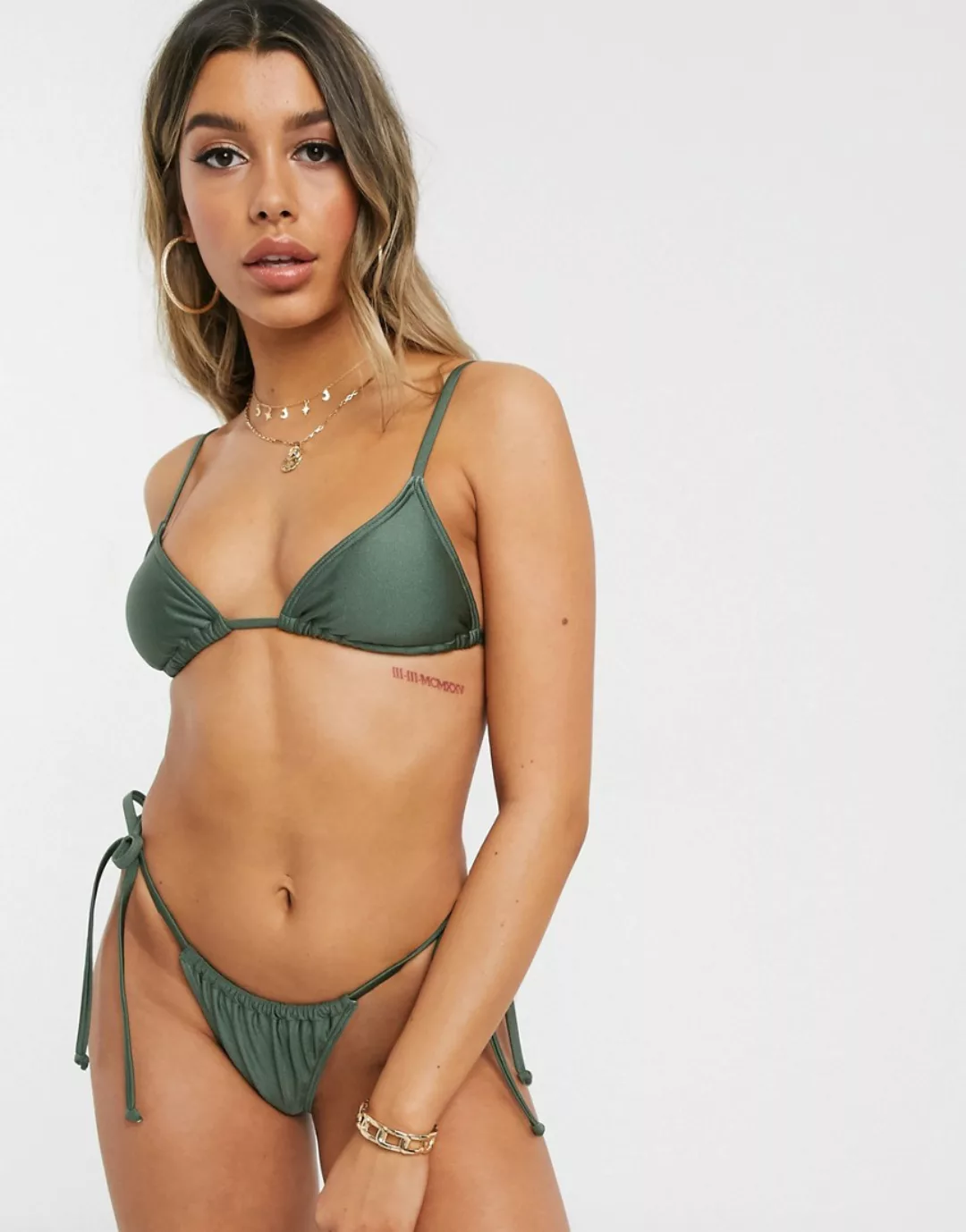 South Beach – String-Bikinihose in Khaki-Grün günstig online kaufen