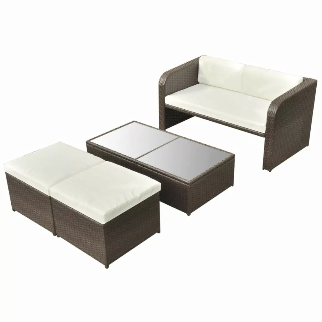 4-tlg. Garten-lounge-set Mit Auflagen Poly Rattan Braun günstig online kaufen