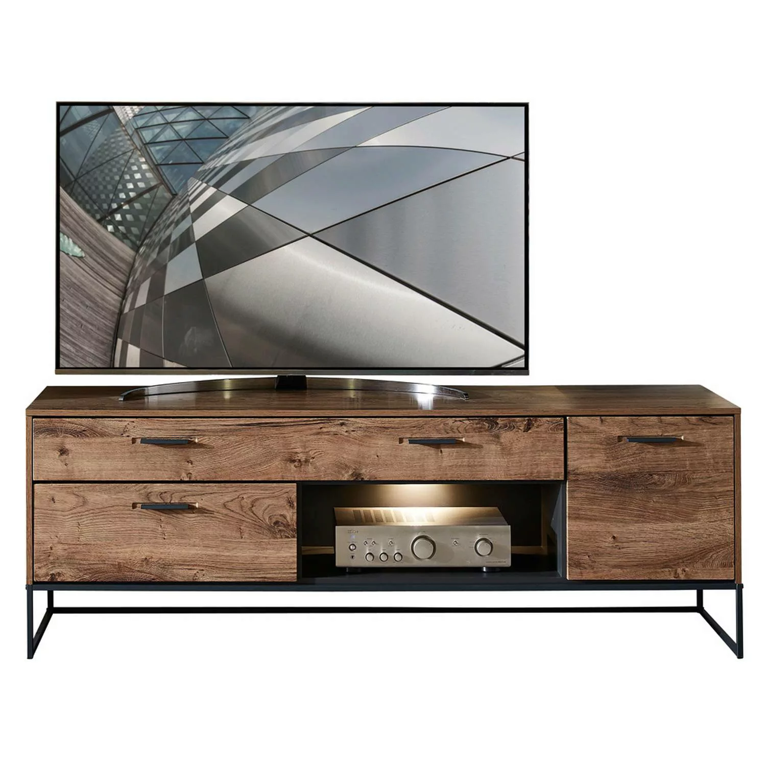 Industrial TV-Lowboard in Haveleiche Cognac mit graphit MINNEAPOLIS-55 inkl günstig online kaufen