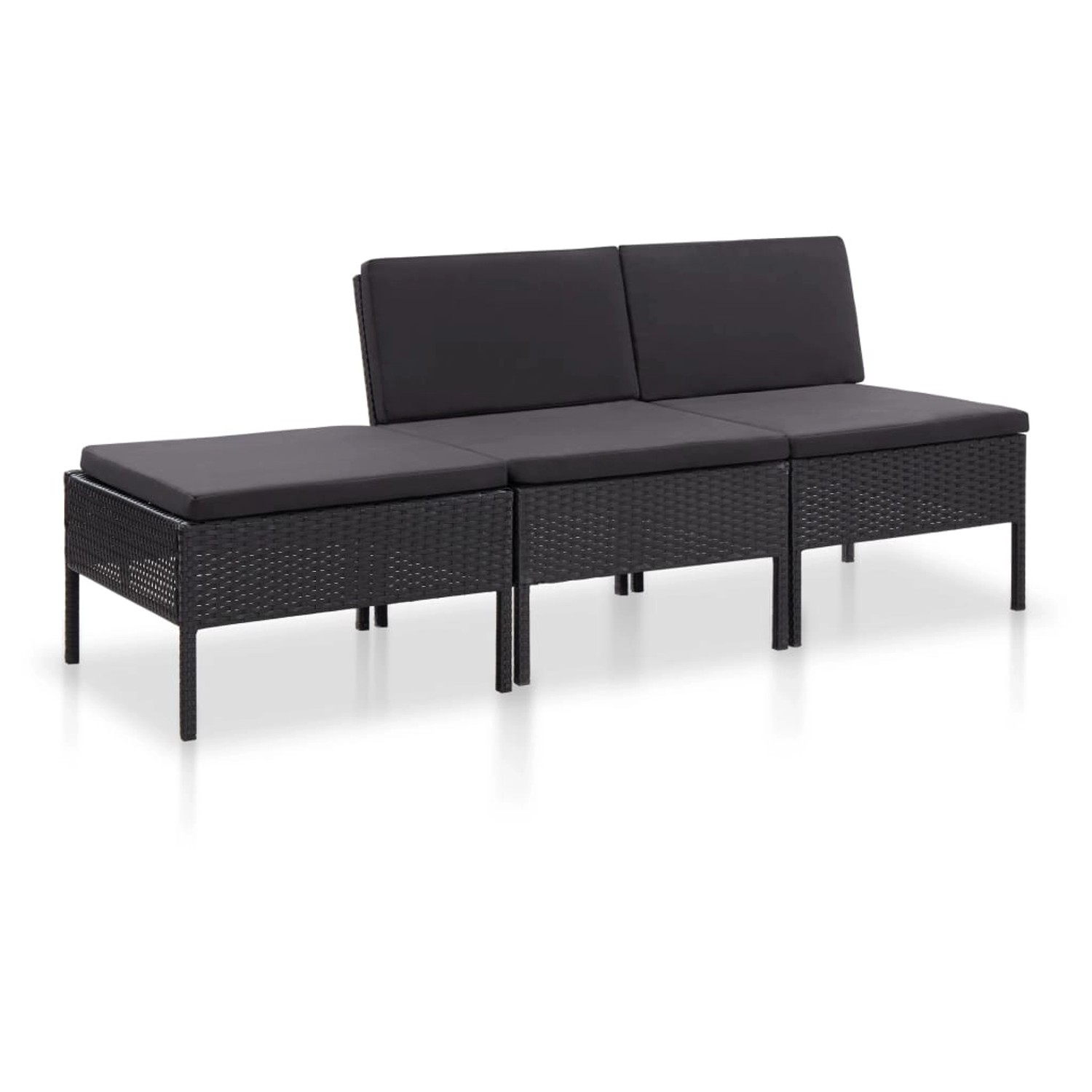 3-tlg. Garten-lounge-set Mit Auflagen Poly Rattan Schwarz günstig online kaufen