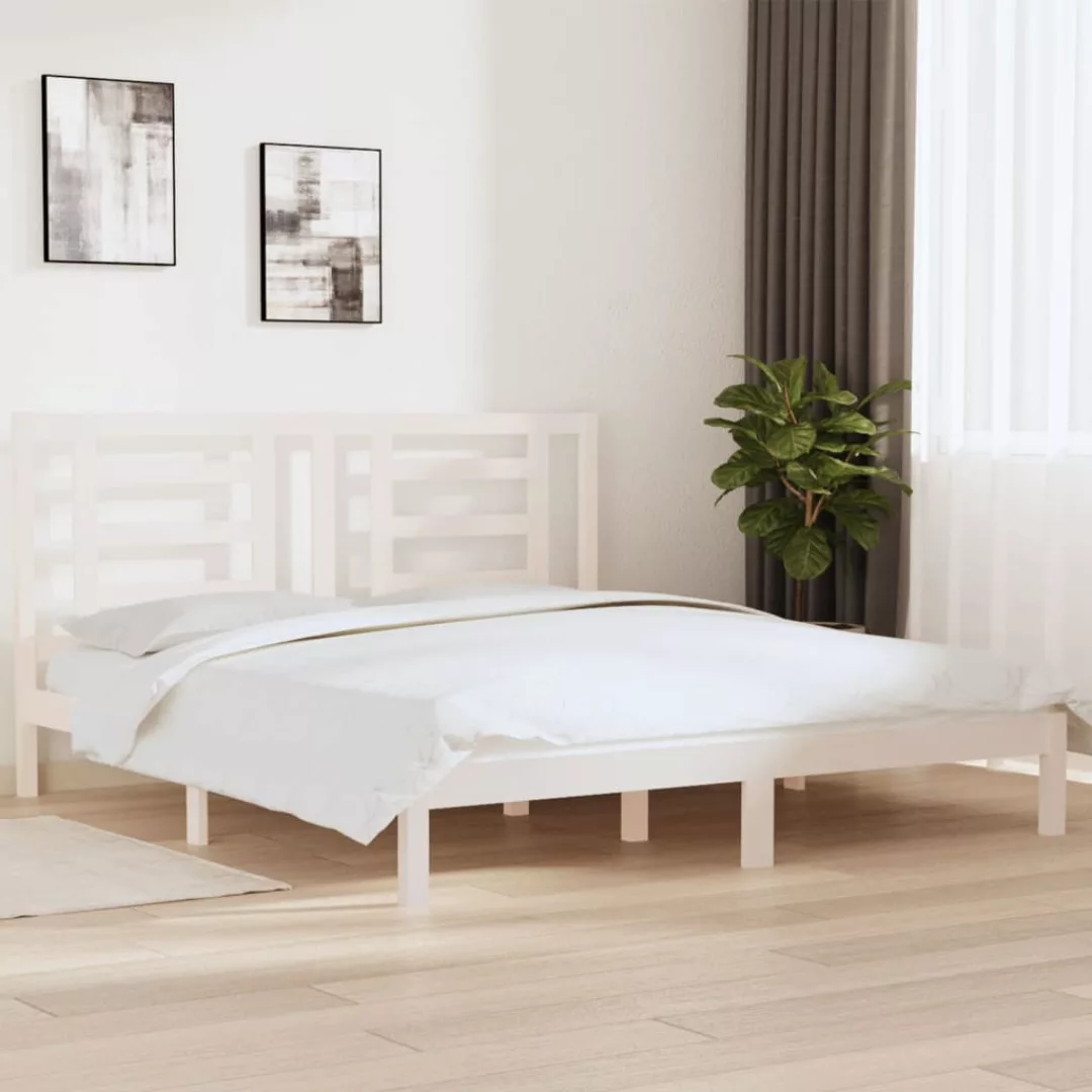 vidaXL Bettgestell Massivholzbett Weiß 180x200 cm 6FT Super King Size Bett günstig online kaufen