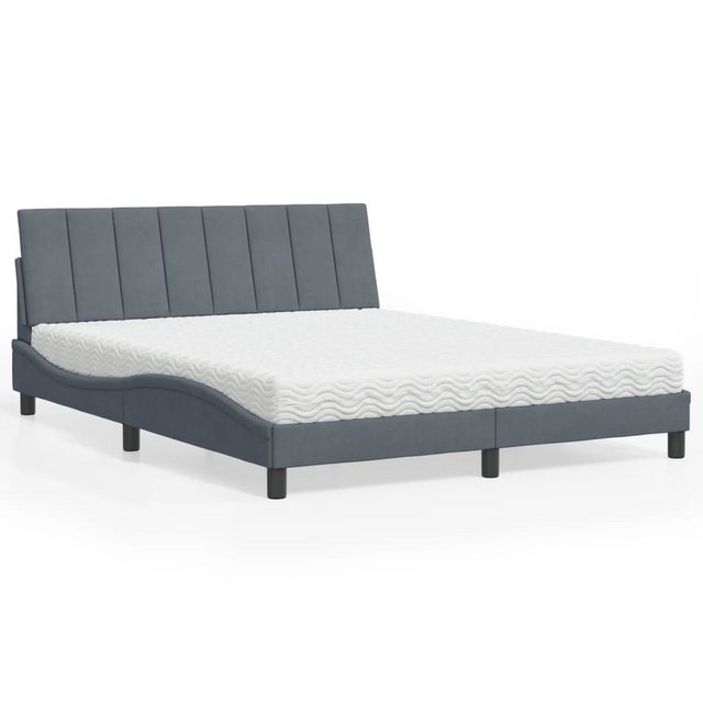 vidaXL Bett Bett mit Matratze Dunkelgrau 160x200 cm Samt günstig online kaufen