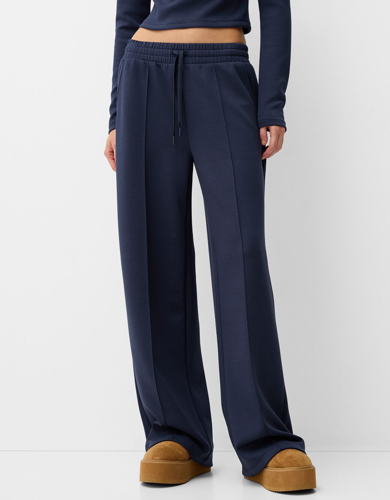 Bershka Soft-Wide-Leg-Hose Damen M Marinenblau günstig online kaufen