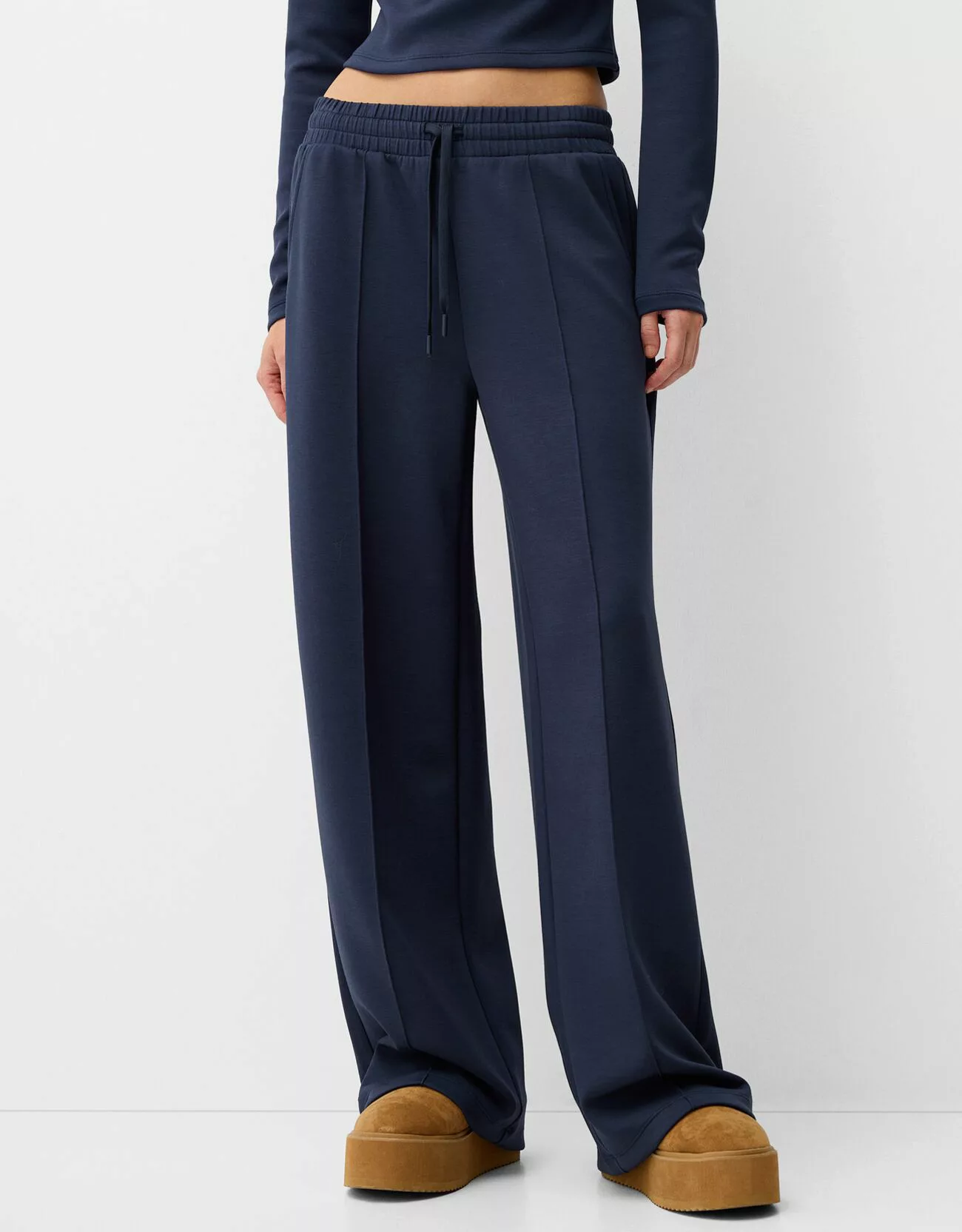 Bershka Soft-Wide-Leg-Hose Damen Xl Marinenblau günstig online kaufen