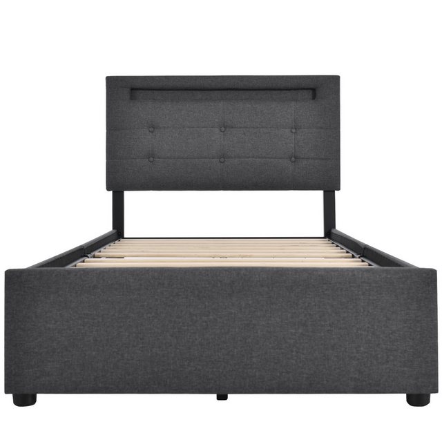 BlingBin Einzelbett Polsterbett Höhenverstellbarem Kopfteil 90x200cm (mit L günstig online kaufen