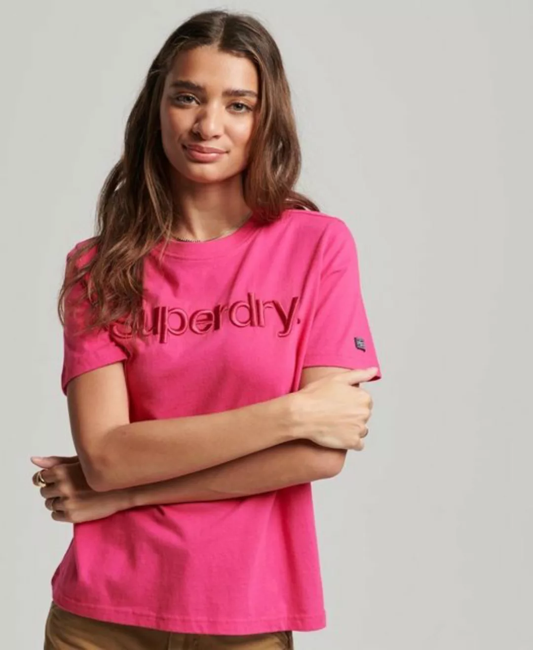 Superdry T-Shirt TONAL EMBROIDERED LOGO T SHIRT Raspberry Pink günstig online kaufen