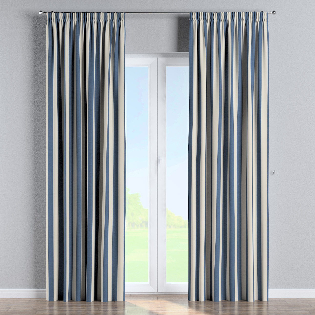 Vorhang mit Kräuselband, blau-weiß, Quadro (143-90) günstig online kaufen