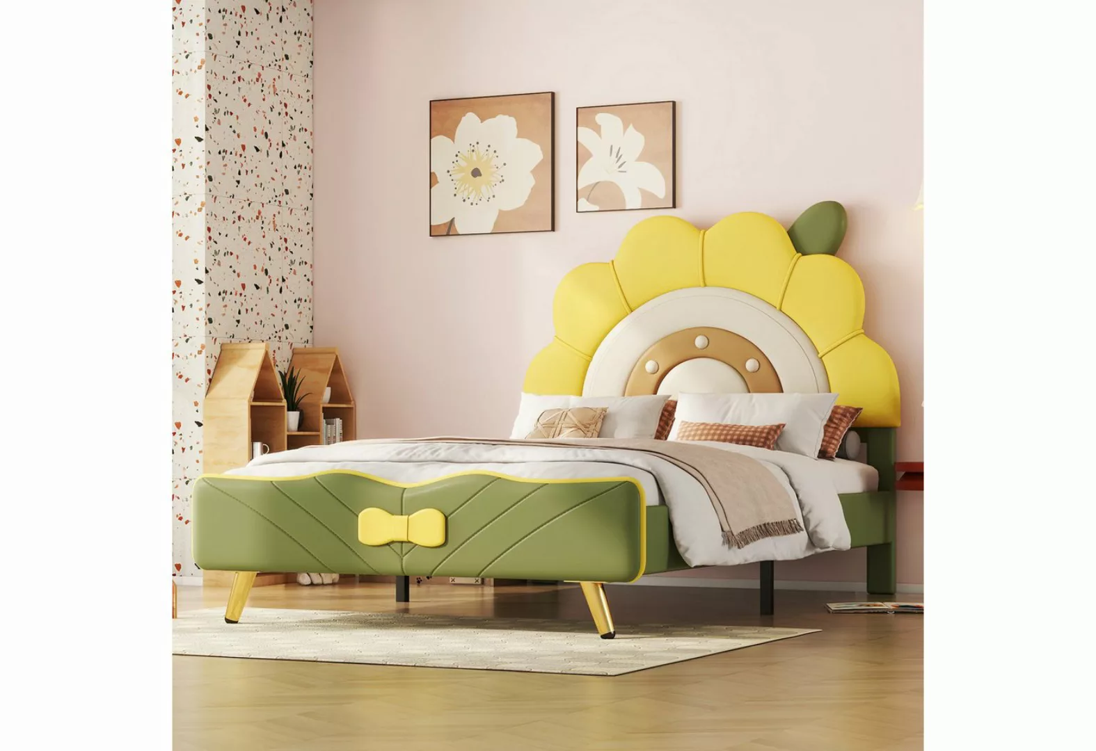 FUROKOY Polsterbett Kinderbett mit Sonnenblumenform,Kinderbett 90/140x200cm günstig online kaufen