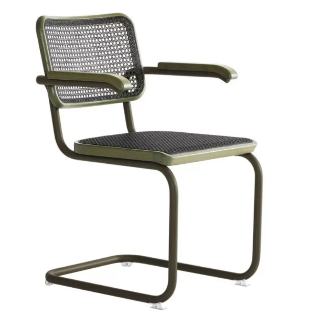 THONET S 64 V Dark Melange graugrün | Stahlrohr-Freischwinger mit Armlehnen günstig online kaufen