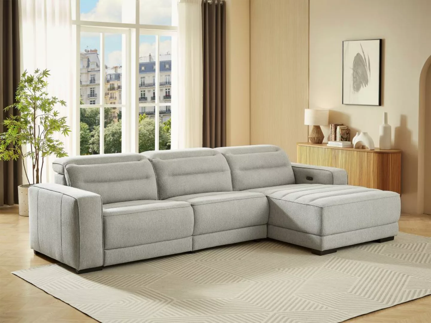 Eckrelaxsofa elektrisch - Ecke rechts - Stoff - Grau - BROTENI günstig online kaufen