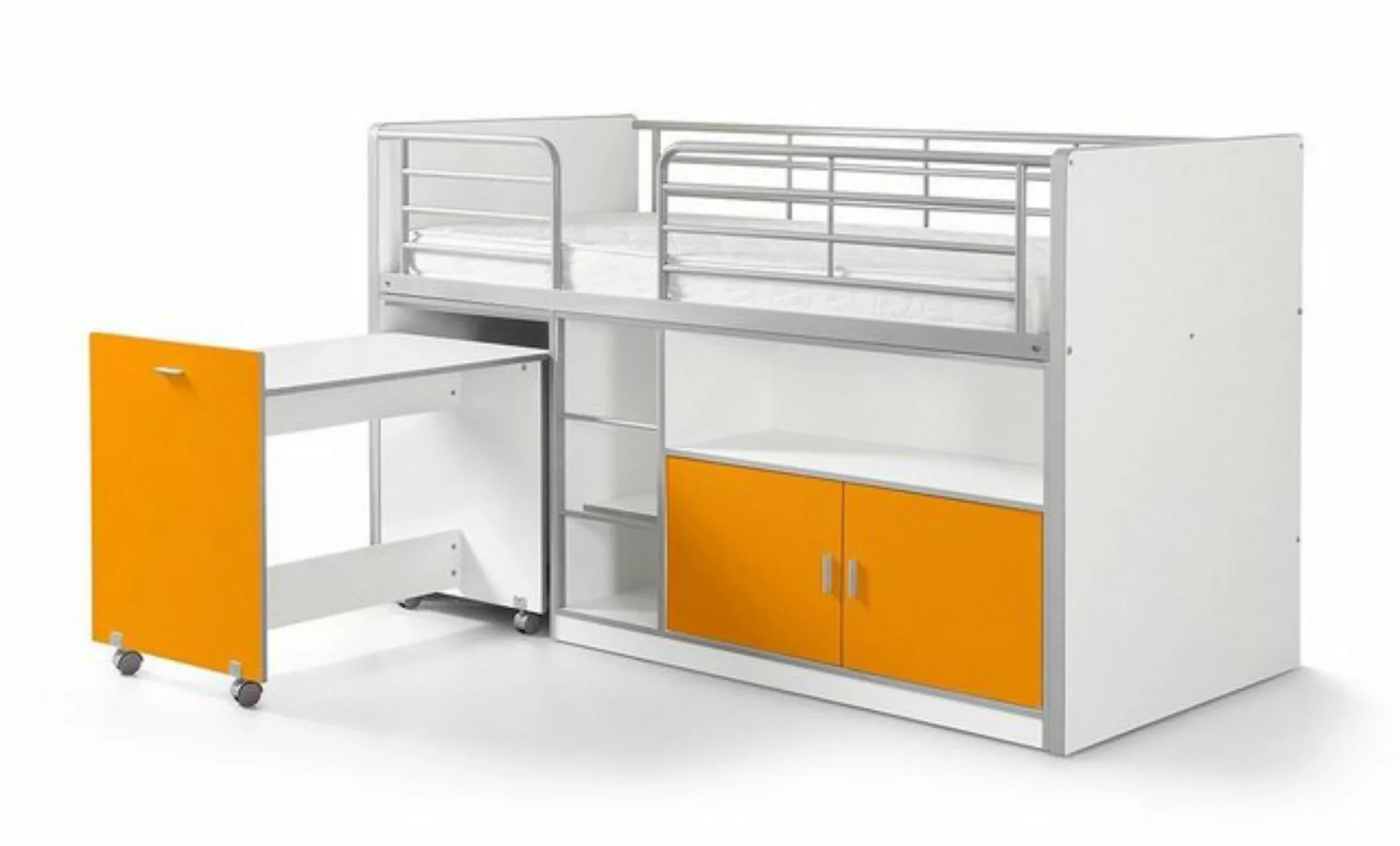 Kindermöbel 24 Hochbett Tomek weiß - orange inkl. Schreibtisch günstig online kaufen