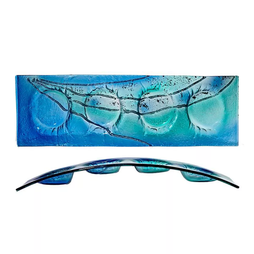 Kerzenhalter Bogen Adventskranz 4er Kerzenteller blau Fusing Glas 42cm Hand günstig online kaufen