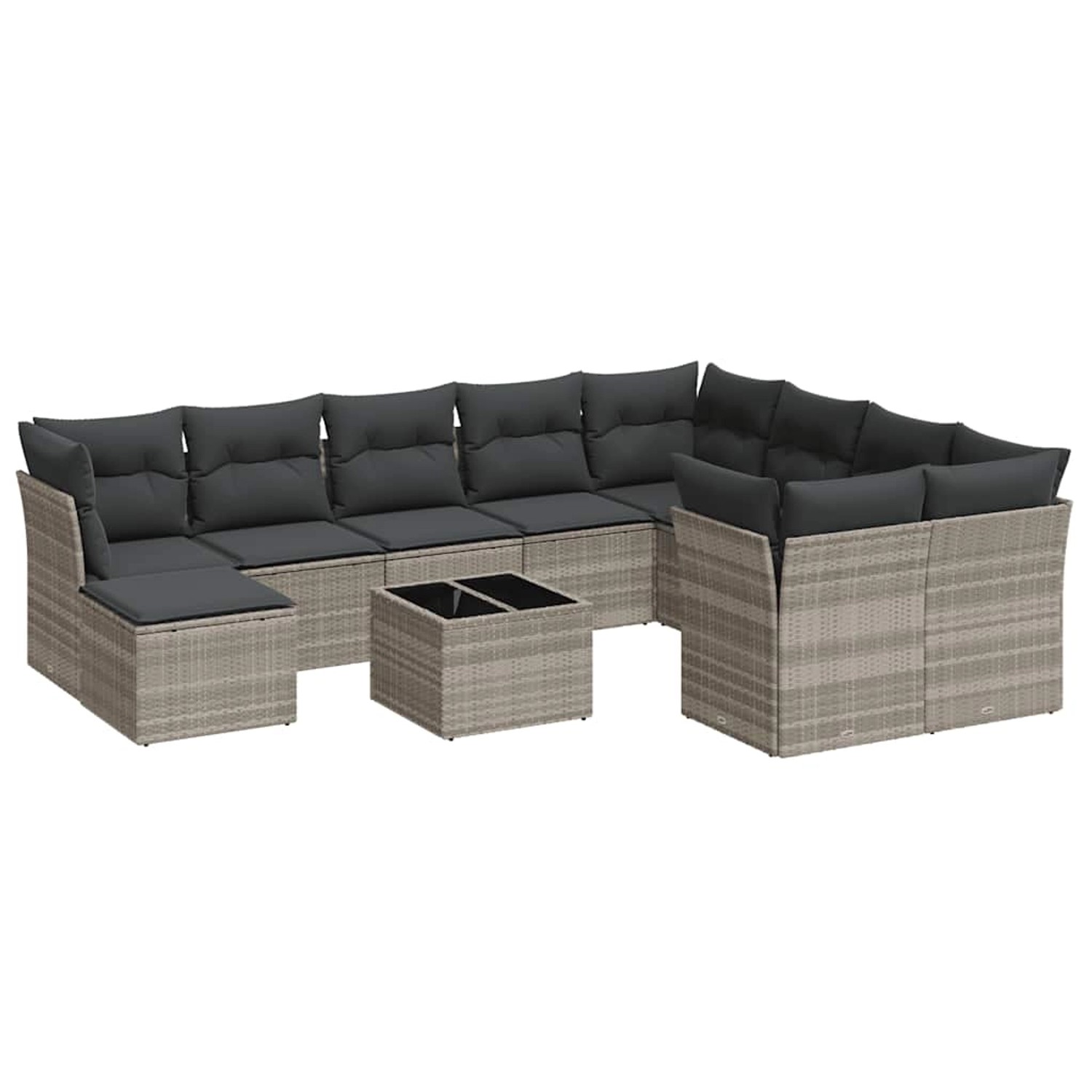 vidaXL 11-Tlg Garten-Sofagarnitur mit Kissen Hellgrau Poly Rattan 3250441 günstig online kaufen