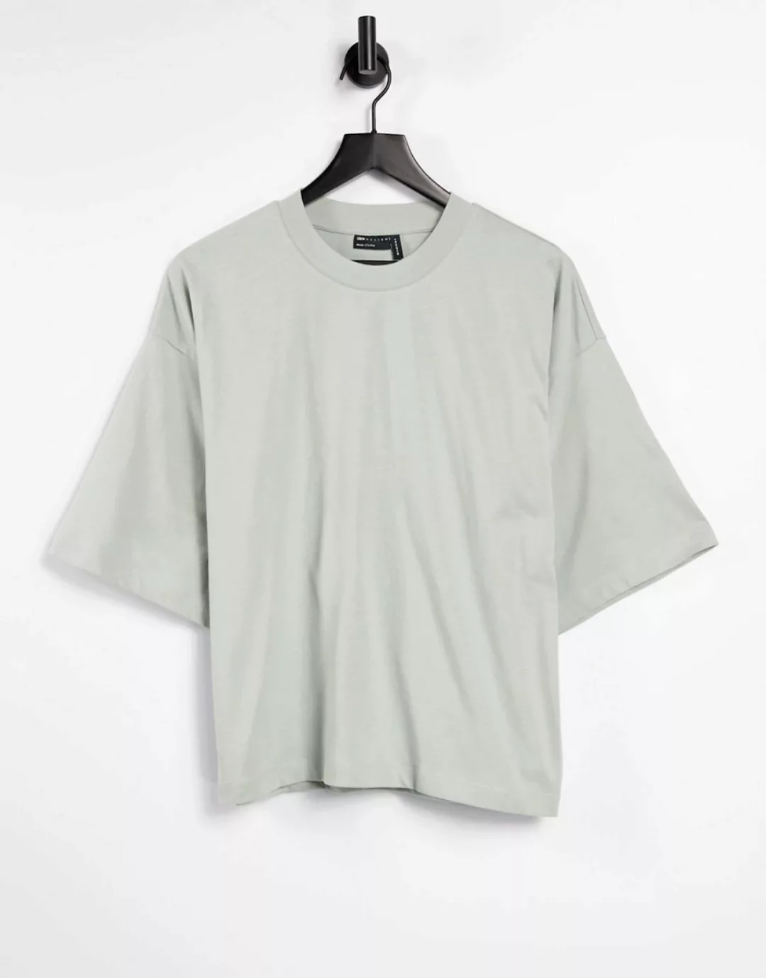 ASOS DESIGN – Kastiges Oversize-T-Shirt in Salbeigrün-Neutral günstig online kaufen