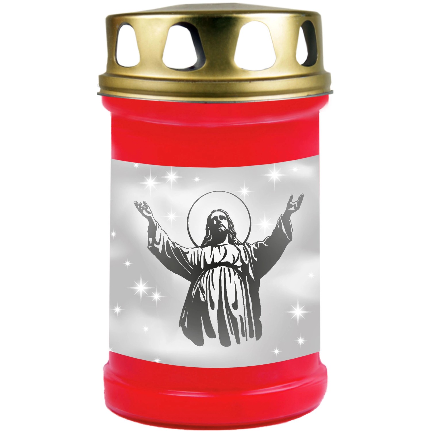 HS Candle Grabkerze Rot 48h Deckel Gold Jesus günstig online kaufen