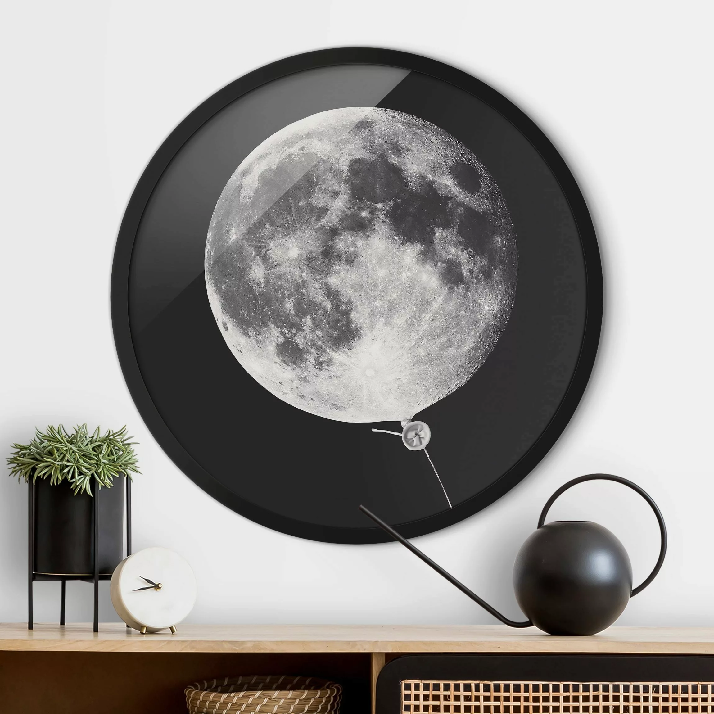 Rundes Gerahmtes Bild Luftballon mit Mond günstig online kaufen