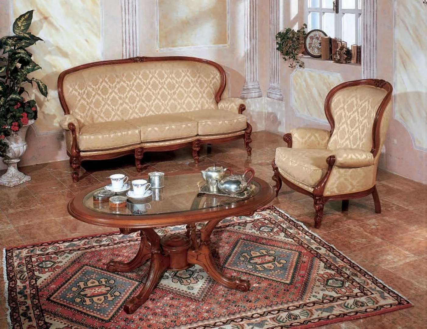 JVmoebel Sofa Klassische Sofagarnitur Couch Sofa Sessel Couchtisch Italieni günstig online kaufen