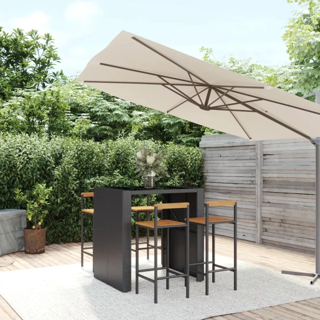 Vidaxl 5-tlg. Gartenbar-set Schwarz Poly Rattan & Massivholz Akazie günstig online kaufen