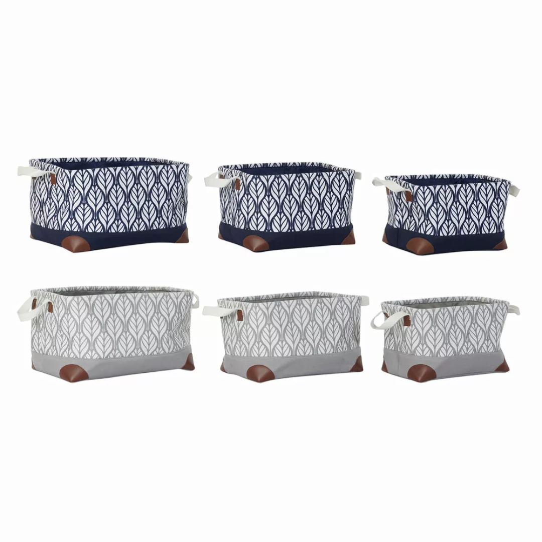 Korb-set Dkd Home Decor S3018591 Laken Grau Braun Polyester Weiß Marineblau günstig online kaufen