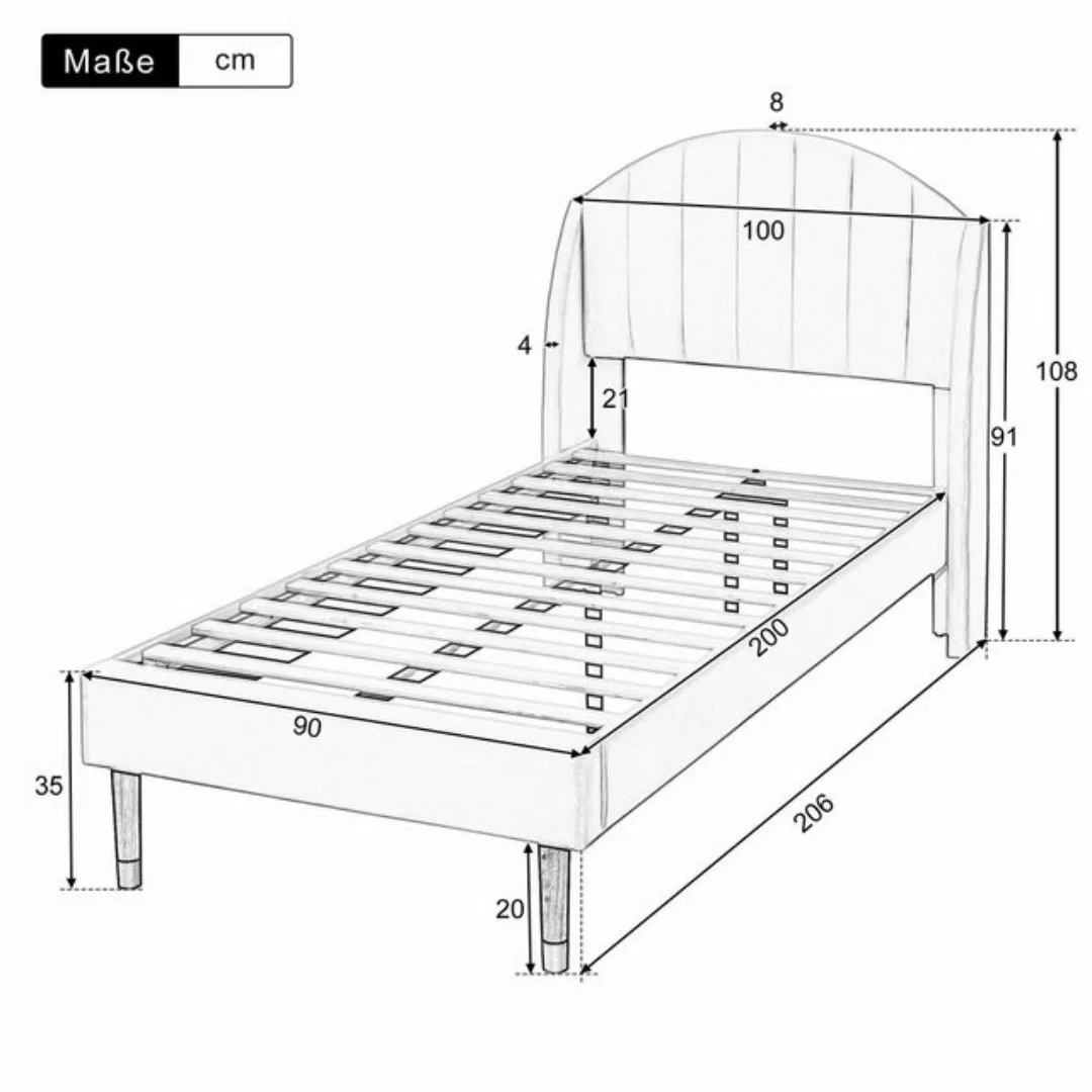 Ulife Polsterbett Massivholzbett Jugendbett Einzelbett Holzlattenunterstütz günstig online kaufen