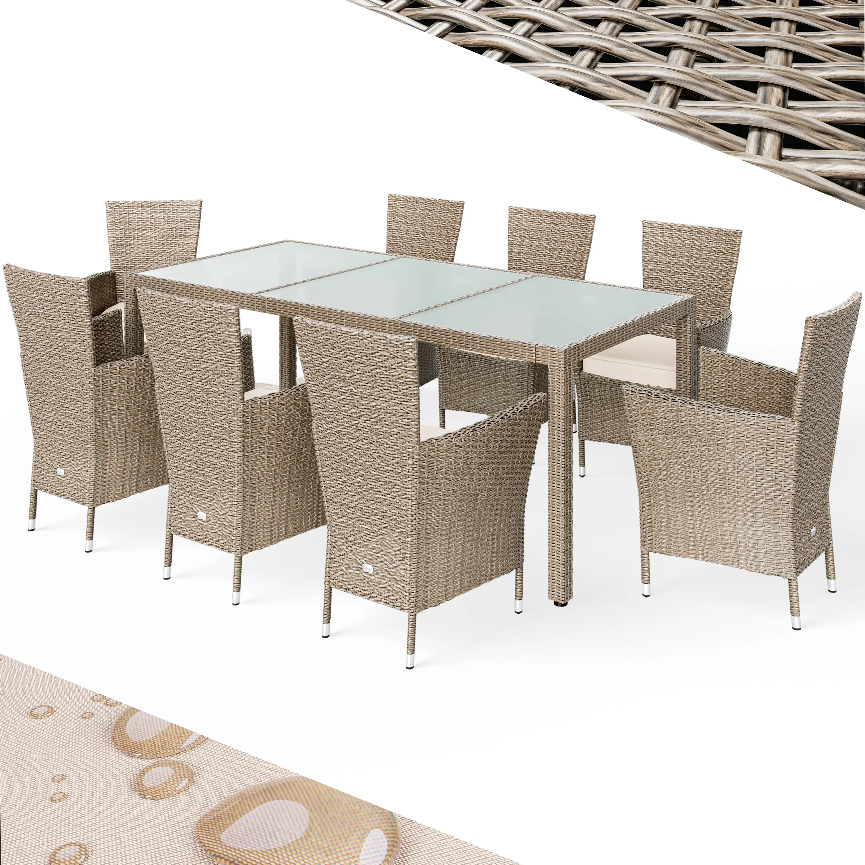 Polyrattan Garten-Sitzgruppe 9-tlg Beige stapelbar günstig online kaufen